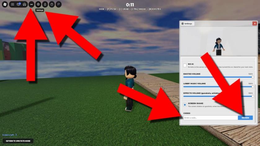 How to redeem Blind but Dangerous codes in Roblox by opening Settings, scrolling to the Codes section, entering a code, and clicking Redeem.