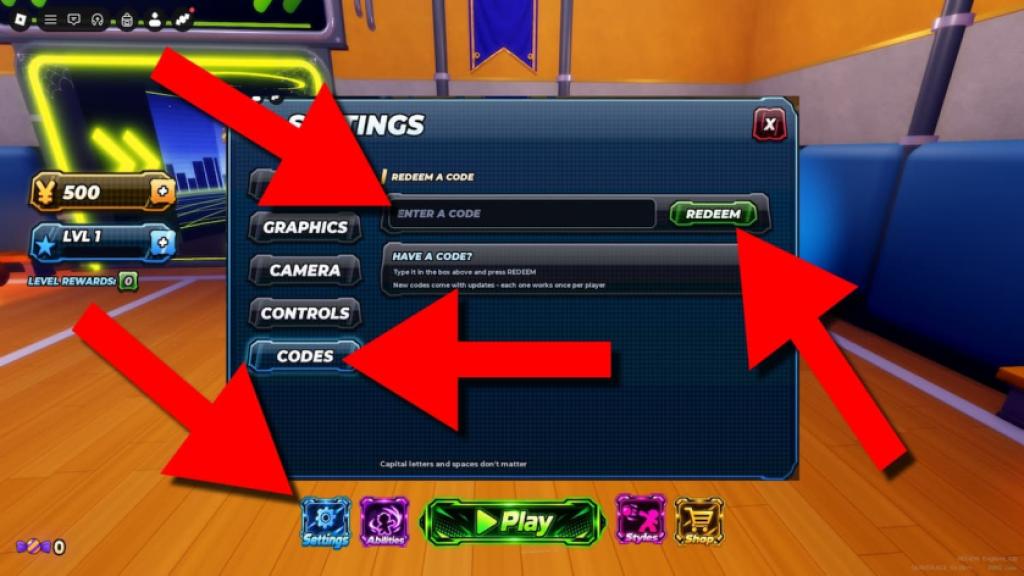 How to redeem Dodgeball Zero codes in Roblox by opening Settings, selecting Codes, entering a code, and clicking Redeem.