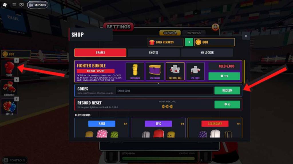 First Person Boxing codes redemption system