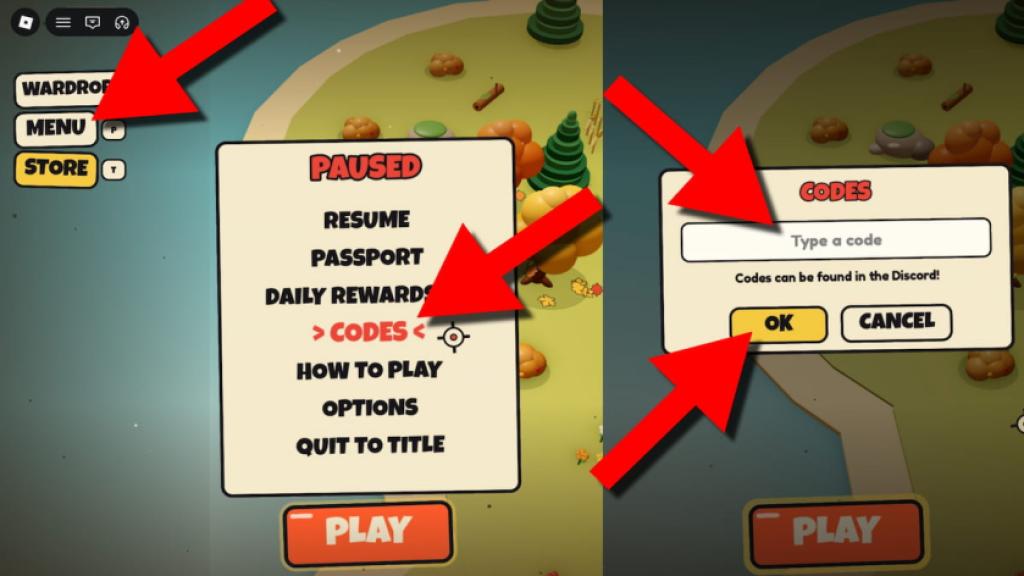 How to redeem Inkhead codes in Roblox by opening the Menu, selecting Codes, entering a code, and clicking OK.