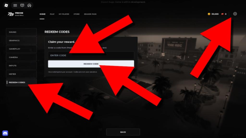 How to redeem Precise Basketball codes in Roblox by opening Settings, selecting Redeem Codes, entering a code, and clicking Redeem Code.