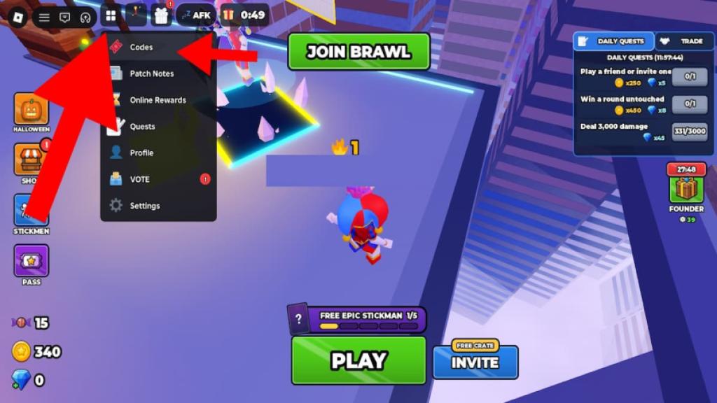 How to redeem codes in Stick Wars.