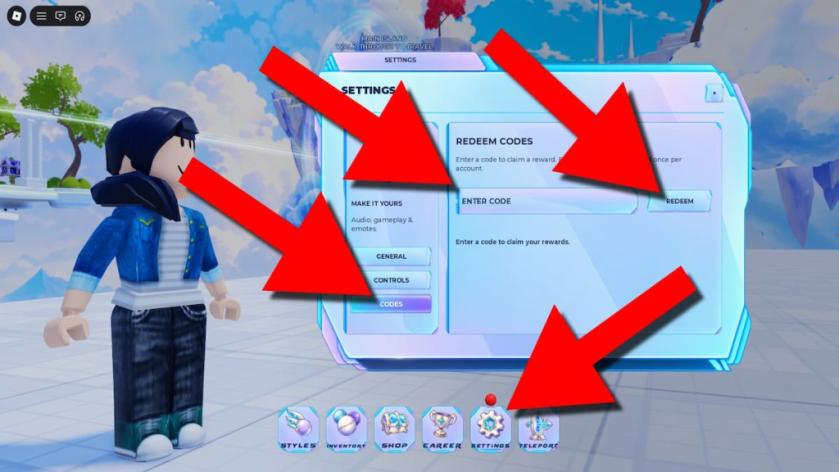 How to redeem Wall Ball codes in Roblox by opening Settings, selecting Codes, entering a code, and pressing Redeem.