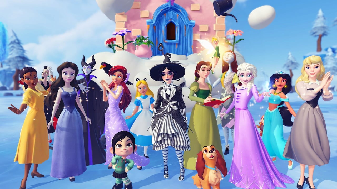 Player standing with large group of women villagers in disney dreamlight valley
