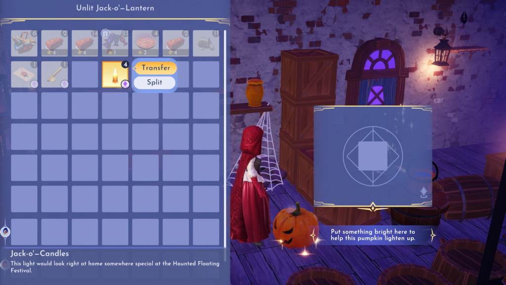 Lighting Unlit Jack-o'-Lanterns in Disney Dreamlight Valley Haunted Floating Festival event