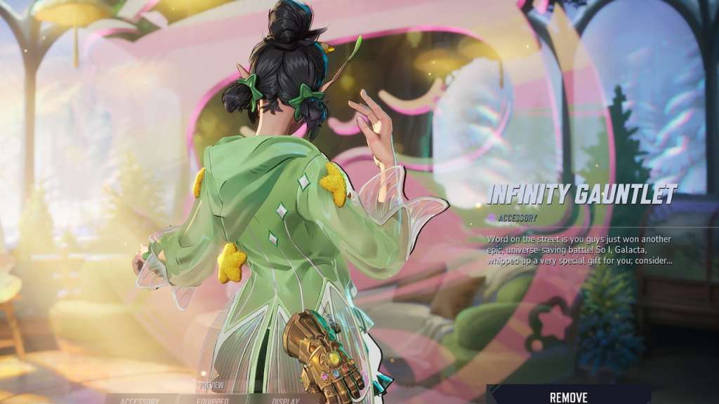 Mantis wearing infinity gauntlet accessory reward in marvel rivals