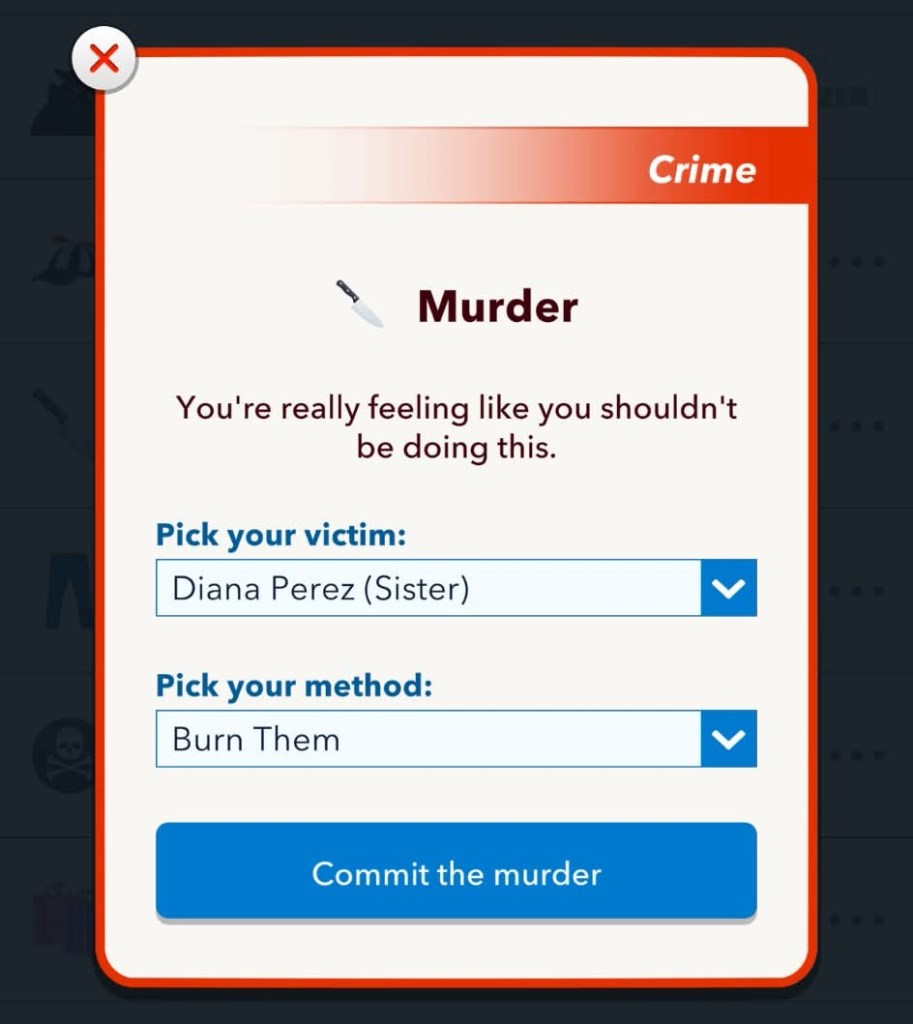 Murdering your sister in BitLife