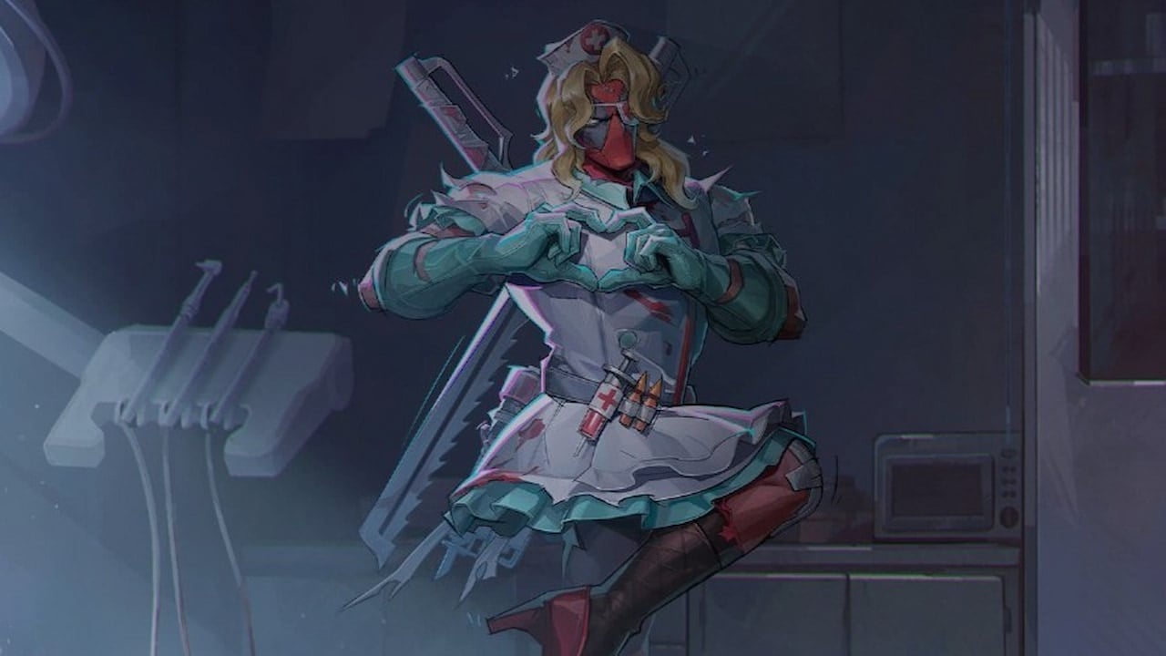 Nurse deadpool holding up hands in heart in night of illusions event in marvel rivals