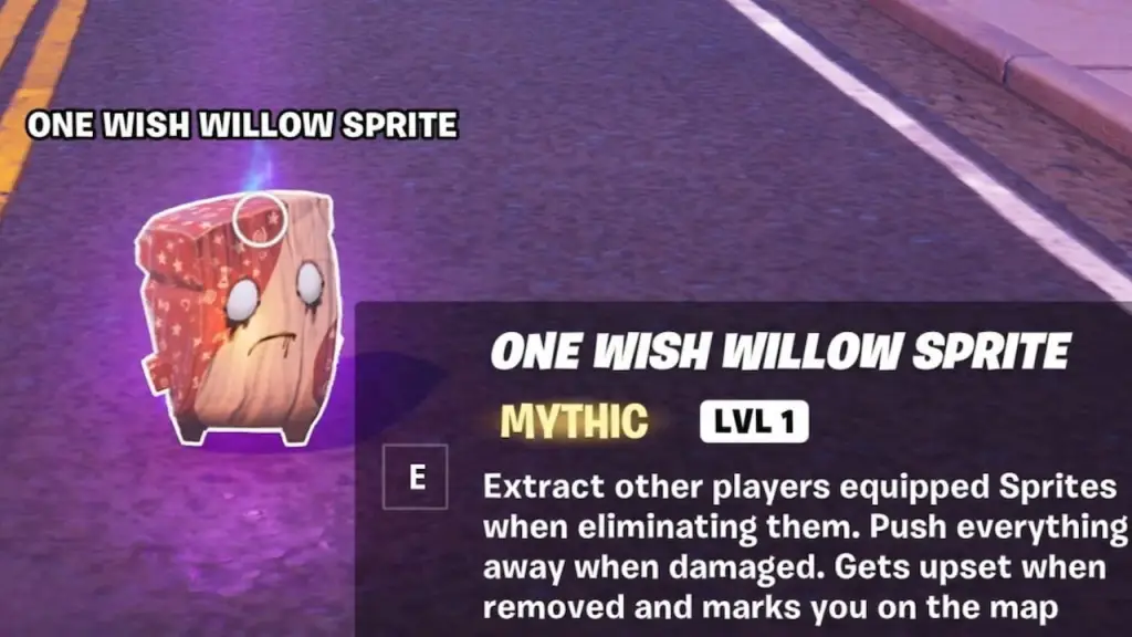 One wish willow sprite standing on road in fortnite