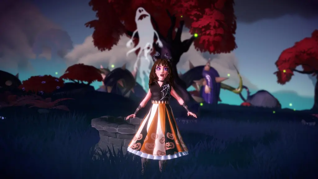 Player standing in front of ghosts in disney dreamlight valley