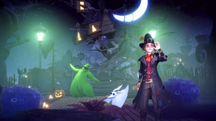 Player standing outside with Zero and Oogie Boogie in Disney Dreamlight Valley