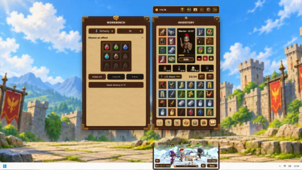 The retro-style inventory in QuestAway.