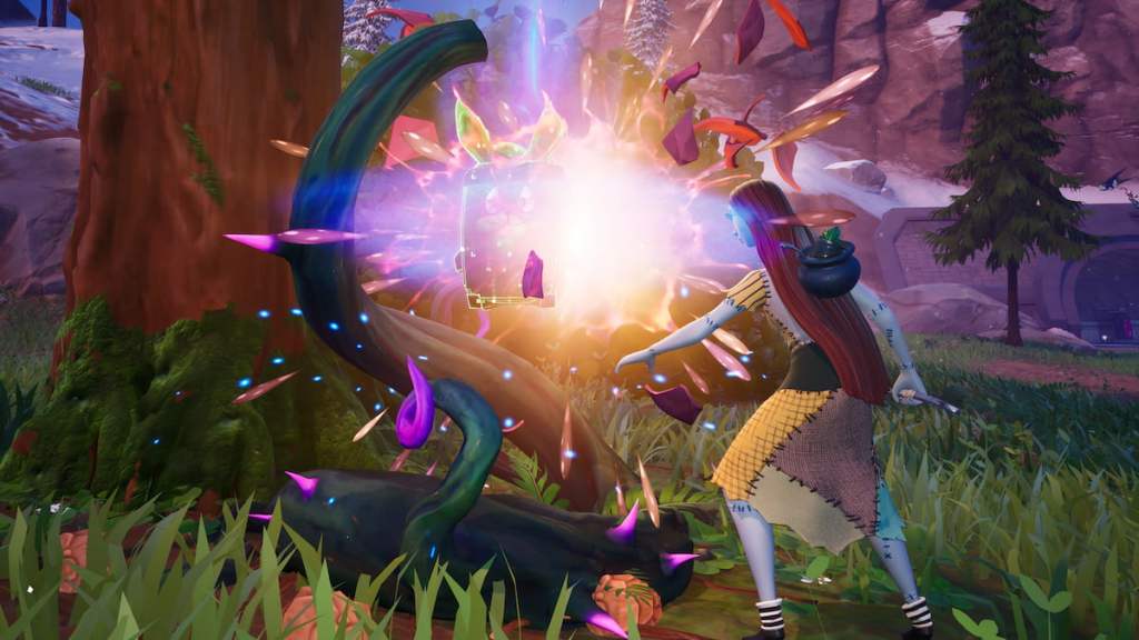 Smashing a Pumpkin Chest to find a Sprite in Fortnite