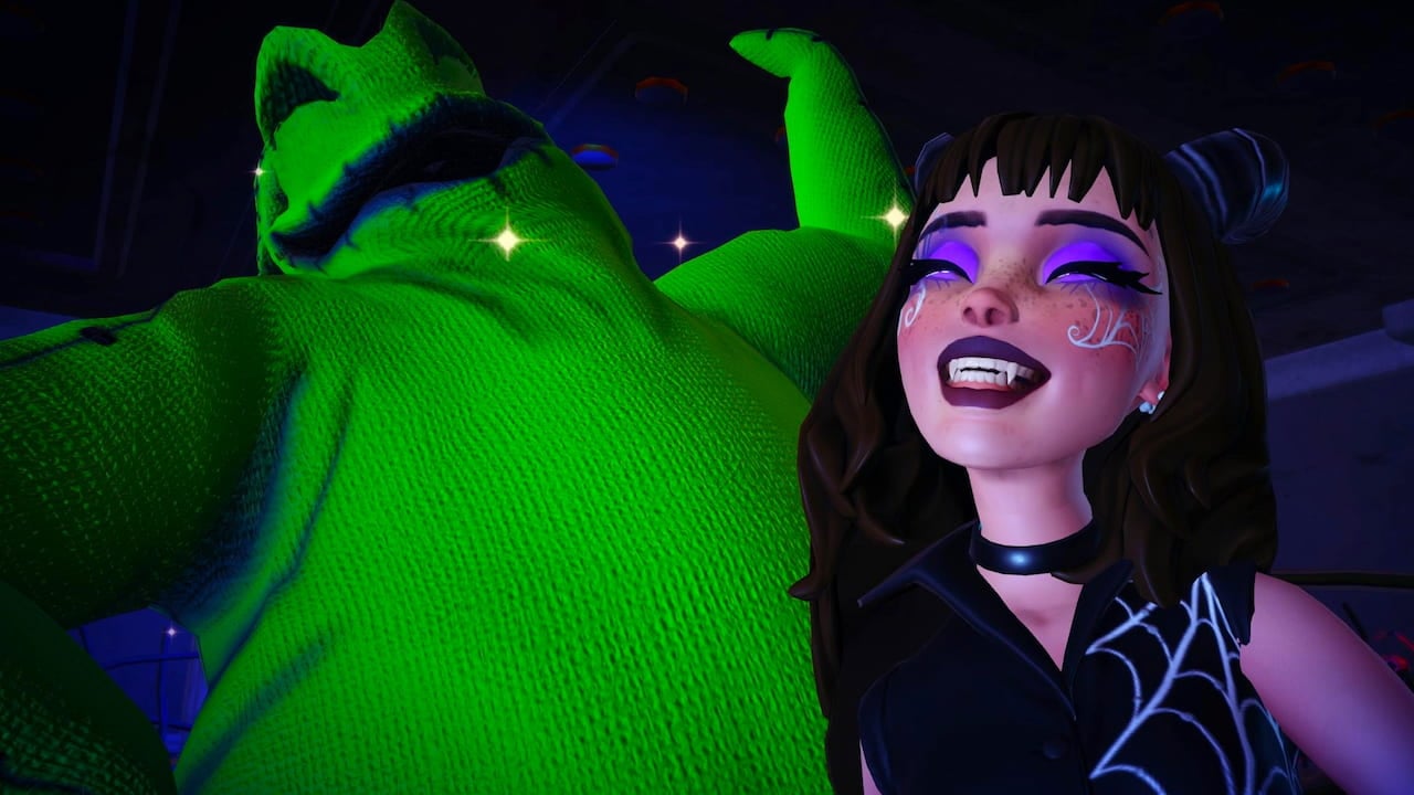 Player smiling with oogie boogie in disney dreamlight valley