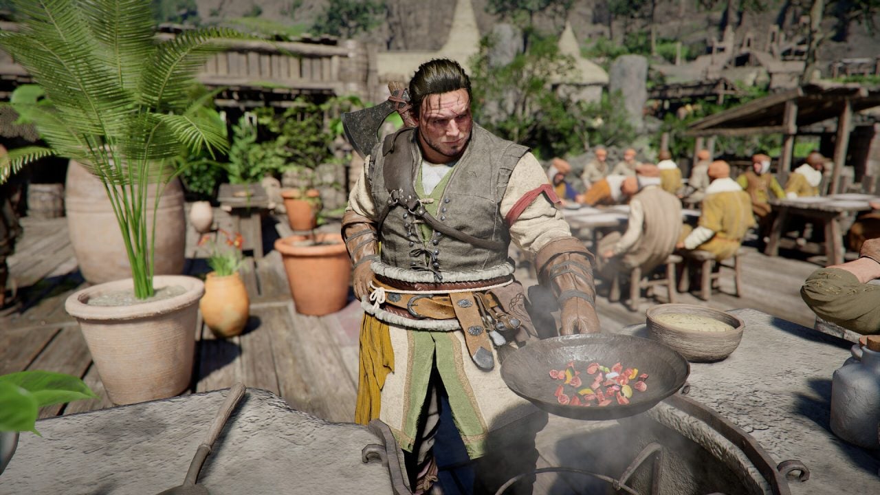 An NPC cooking food in Crimson Desert
