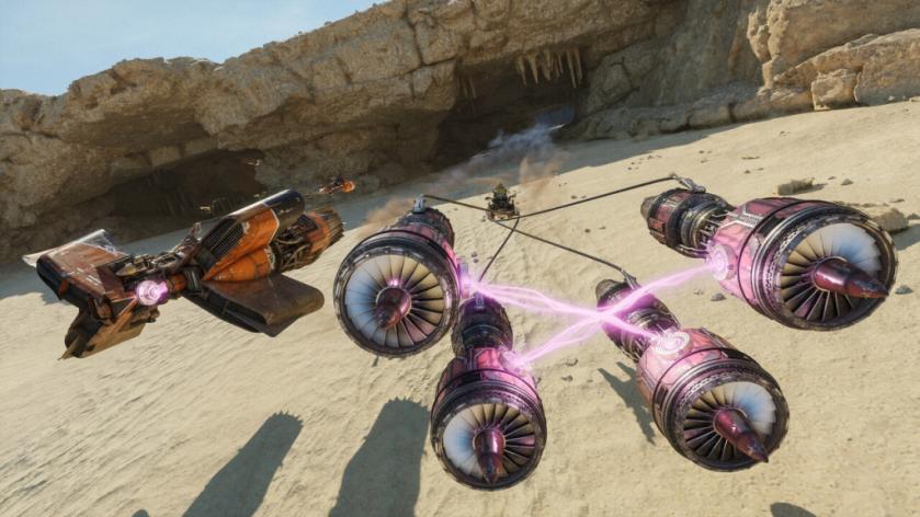 A racing scene in Star Wars: Galactic Racer