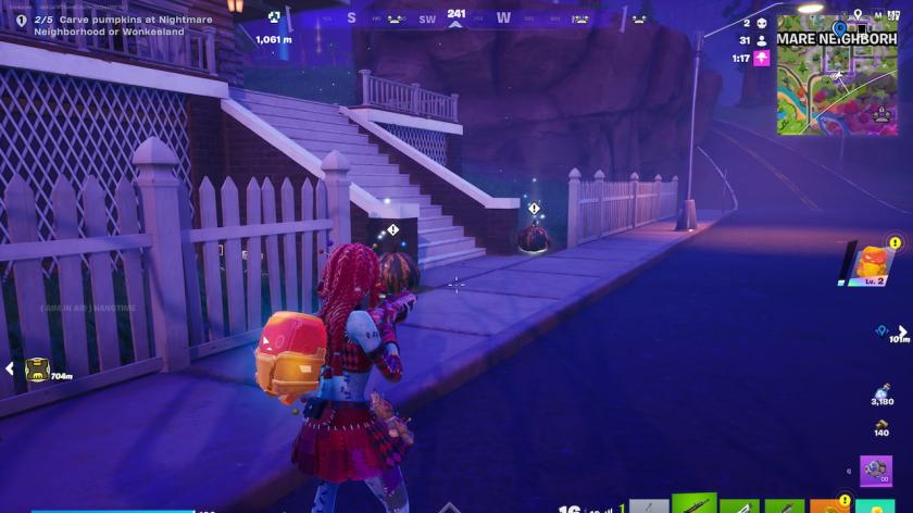 Pumpkins by stairs in fortnite