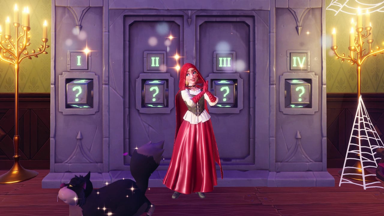 Player posing by haunted house pillar puzzle in disney dreamlight valley