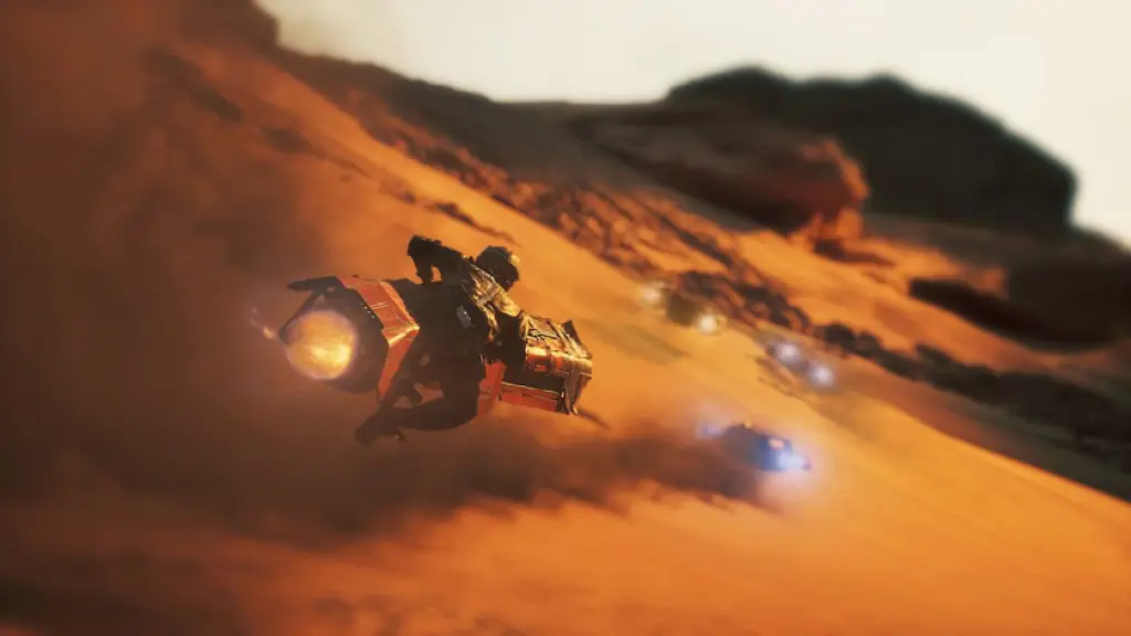 Vehicles racing in the desert in Star Wars Galactic Racer