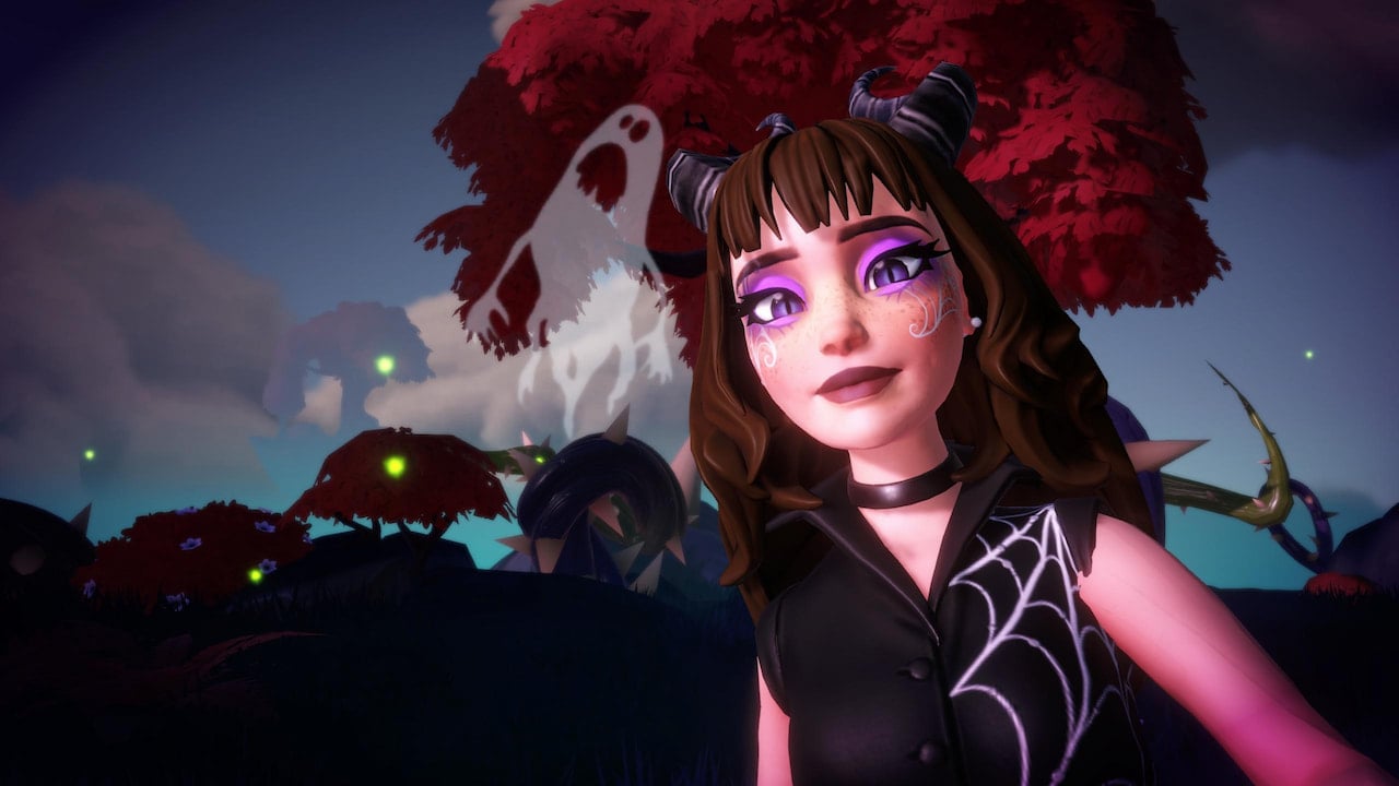 Player taking picture with flying ghost in disney dreamlight valley