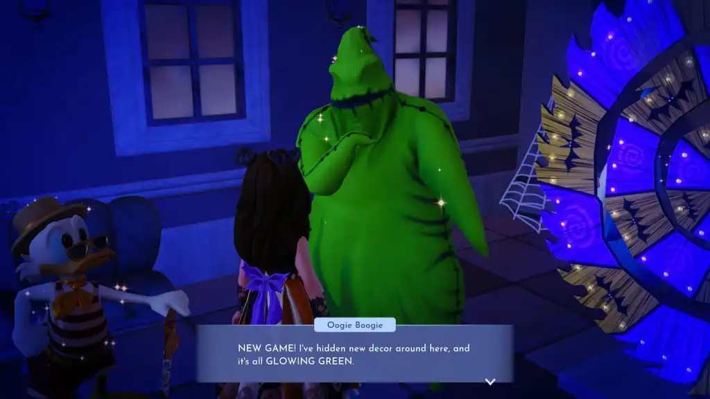 Talking to oogie boogie about glowing green items in Disney Dreamlight Valley