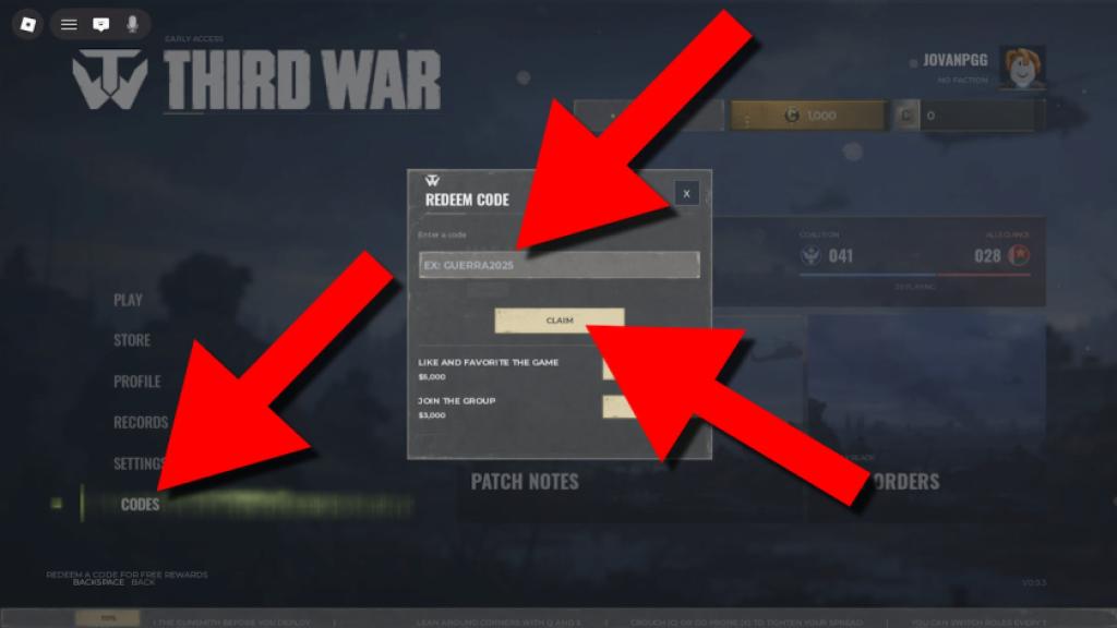 How to redeem Third War codes