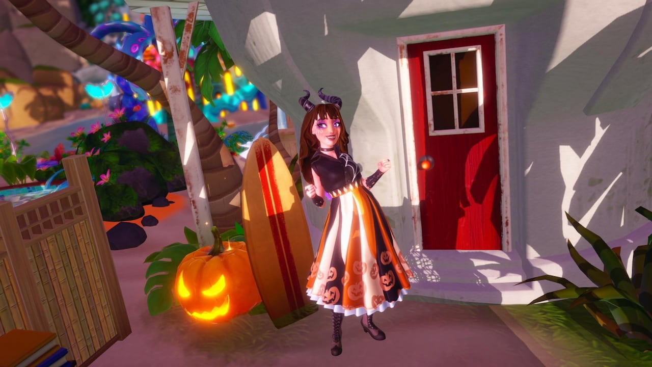 Player standing by jack o lantern at stitch's house in disney dreamlight valley
