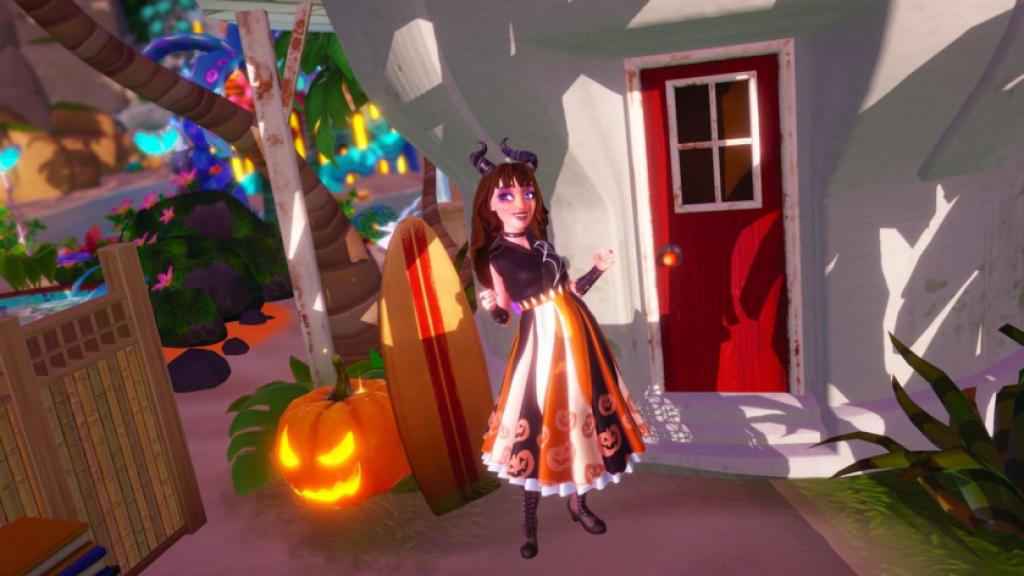 Player standing by jack o lantern at stitch's house in disney dreamlight valley