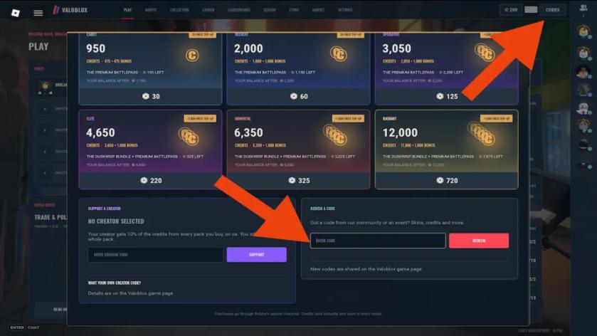 valoblox how to redeem codes
